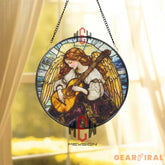 Angel Playing Lute Stained Glass Suncatcher Vintage Music Angel Window Panel Spiritual Guardian Art Heavenly Gift for